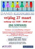 Flyer Dameskledingbeurs vrijdag 27 maart 2026 14.00 tot en met 20.00 uur in Ons Dorpshuis Paterswolde