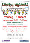 Flyer Kinderkledingbeurs 13 maart 2026 van 15.00 tot en met 19.00 uur in Ons Dorpshuis Paterswolde